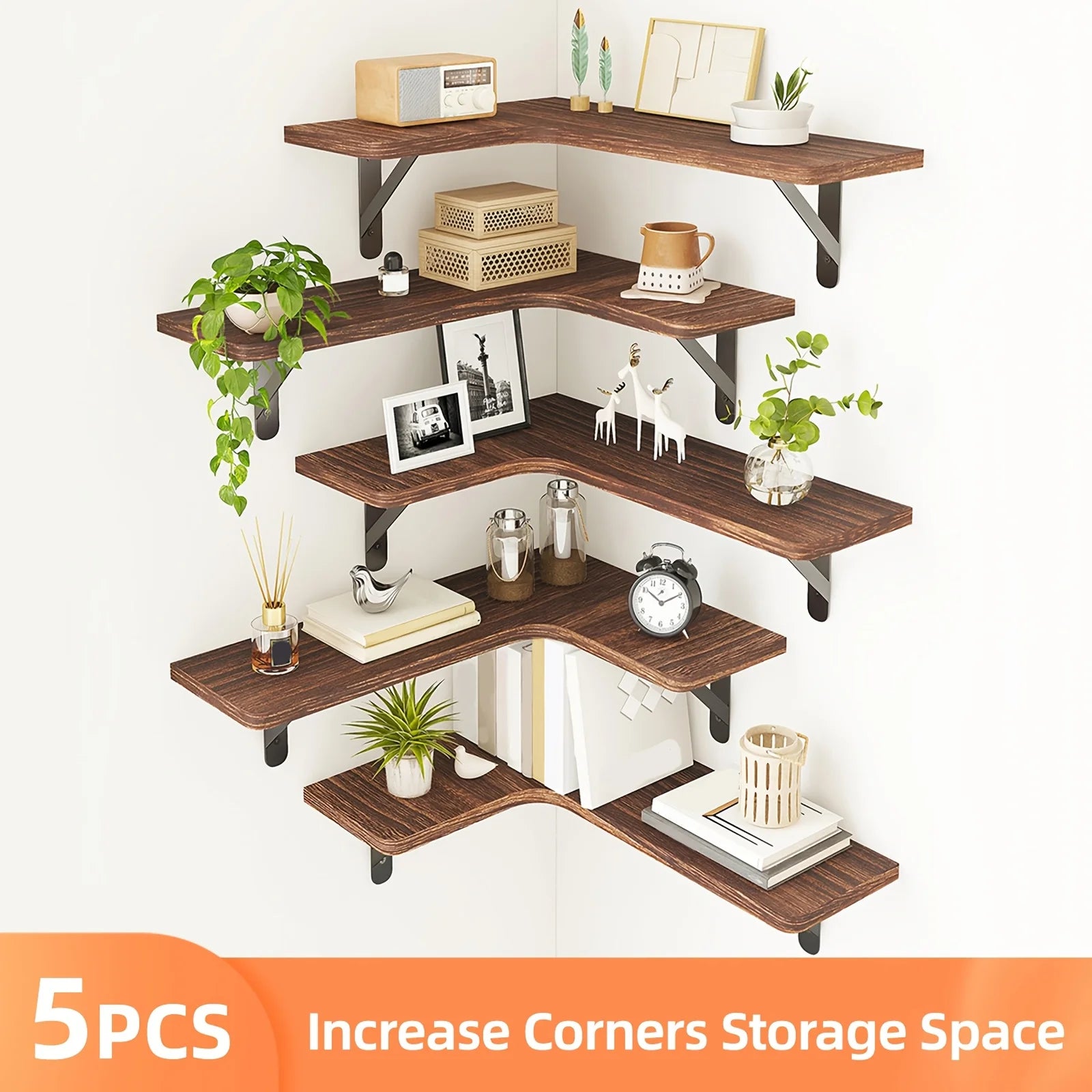 5 corner shelves, corner floating storage shelves, various colors, wall-mounted corner bookshelves