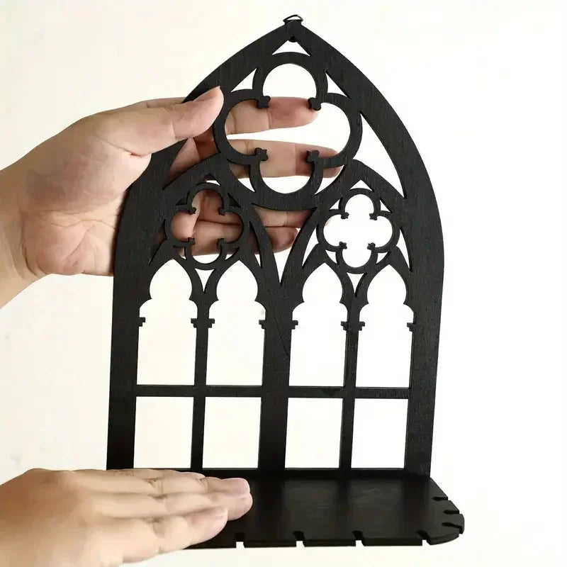Vintage Cathedral Arch Frame Shelf Gothic Wooden Hollow Wall Decoration Wall Mounted Storage Holder Repisas De Pared Decorativos