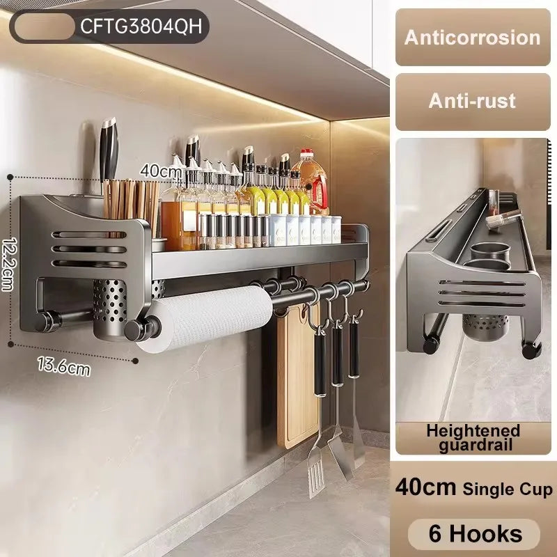 Kitchen Shelf Rack Stainless Steel Household Wall-mounted Seasoning Chopstick Knife Holder Storage Organizer Kitchen Hanger Rack