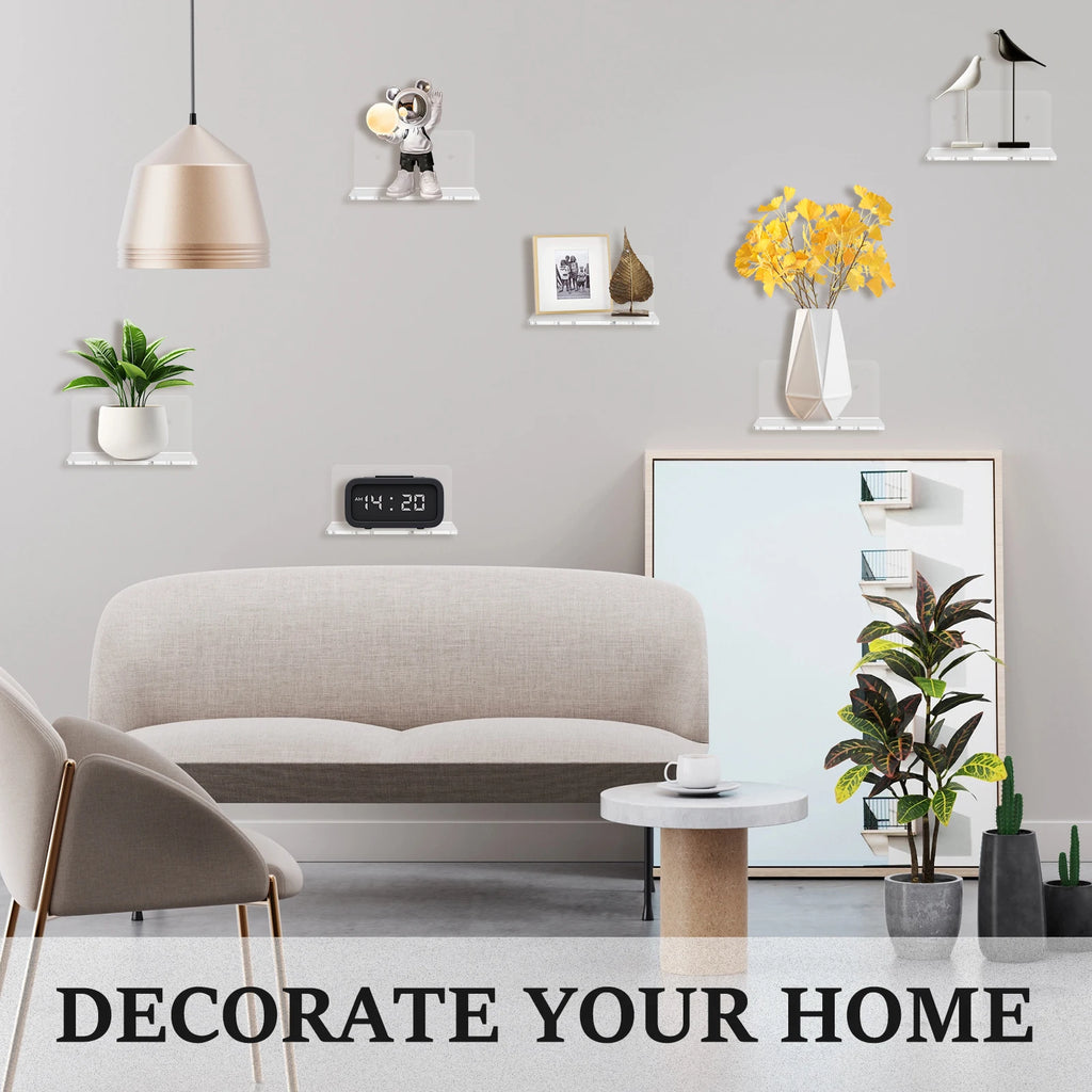 6/12Pcs Acrylic Wall Shelves Floating Shelves Clear Small Shelf Product Display Stand Wall Decoration Storage Rack