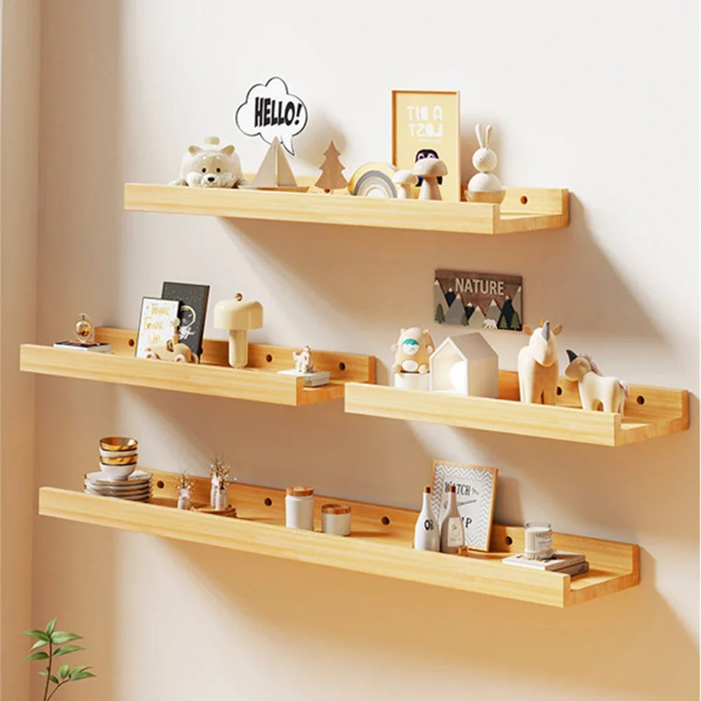 60cm Wooden Storage Rack Wall-Mounted Bookshelves Display Living Room Space Saving Floating Shelf for Modern Home Organizer