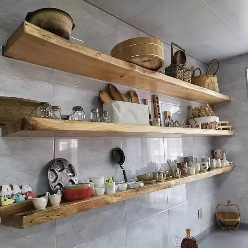 Wood Floating Shelf Display Shelves Kitchen Home Decor Stand Retro Bathroom Organizer Wall Art Design Holder Home Organizers