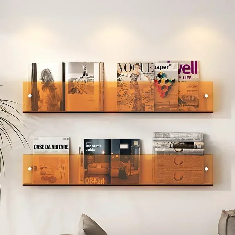 1pcs INS Transparent Acrylic Wall Magazine Storage Rack Bookshelf Children's Picture Book Newspapers Records Wall Storage Holder