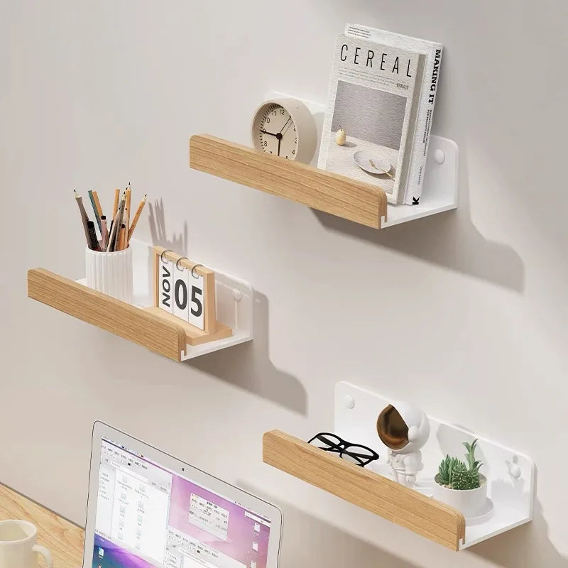 Bathroom Shelves，Wood bathroom shelf wall without drilling, Seasoning Board shower Storage Rack，No drill bathroom shelf