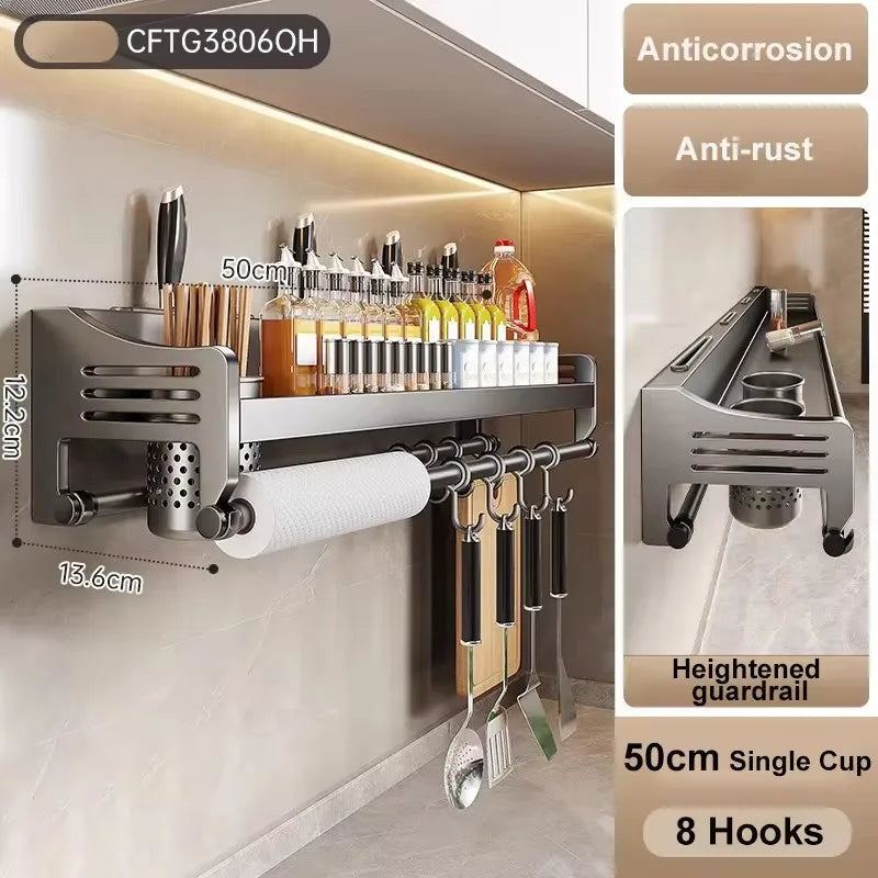 Kitchen Shelf Rack Stainless Steel Household Wall-mounted Seasoning Chopstick Knife Holder Storage Organizer Kitchen Hanger Rack