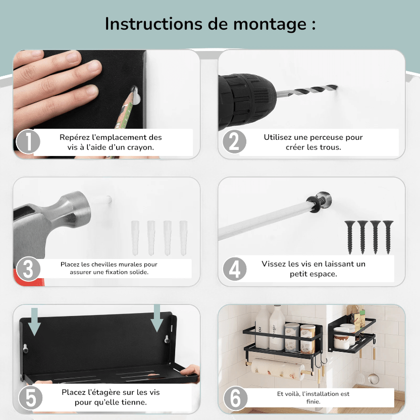 etagere murale cuisine metal Noir