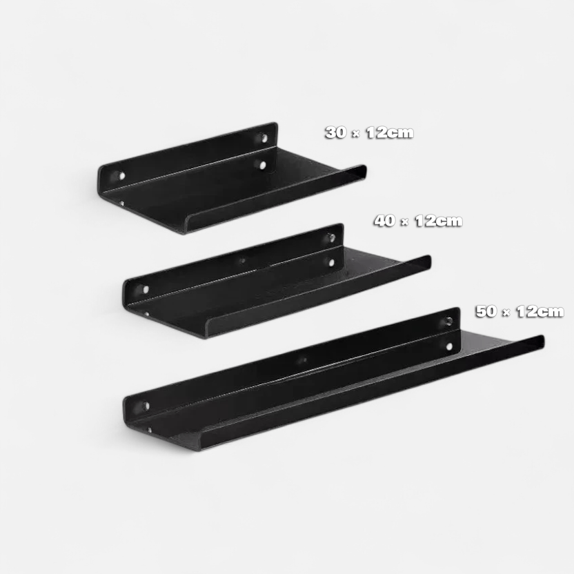 etagere murale noir rectangulaire Lot de 3 / Installation par autocollant
