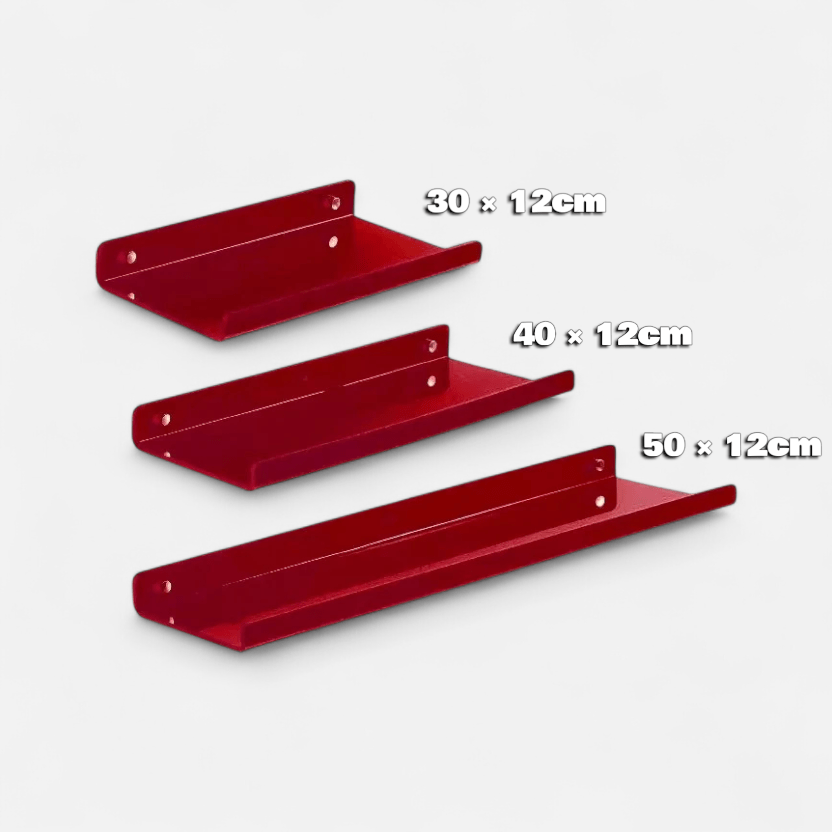 etagere murale rouge design Lot de 3 / Installation par autocollant