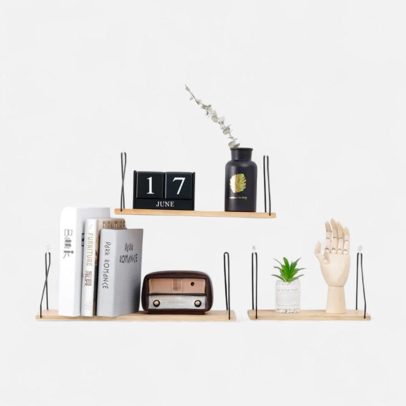 etagere murale suspendu corde bois 