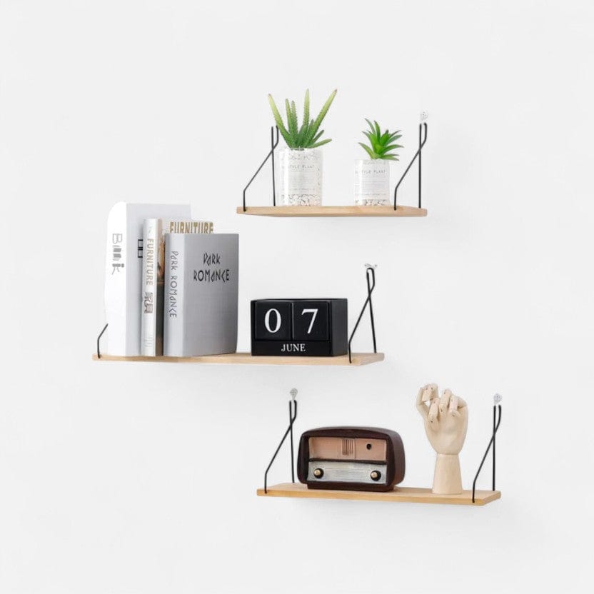 etagere murale suspendu corde bois 